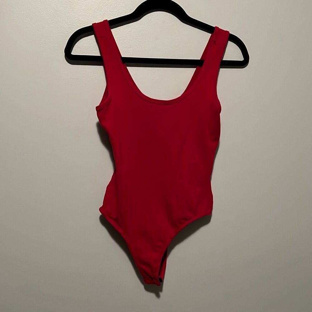 Mikey & Joey Women's Red Scoop Neck Sleeveless Thong Bodysuit